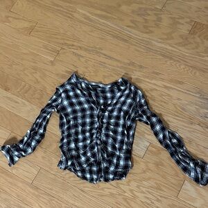 Express Black and White Plaid Draw String Shirt - Used - Small